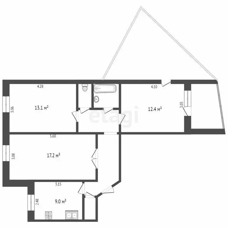 3-комнатная квартира: Тюмень, проезд Стахановцев, 1 (65.7 м) - Фото 1