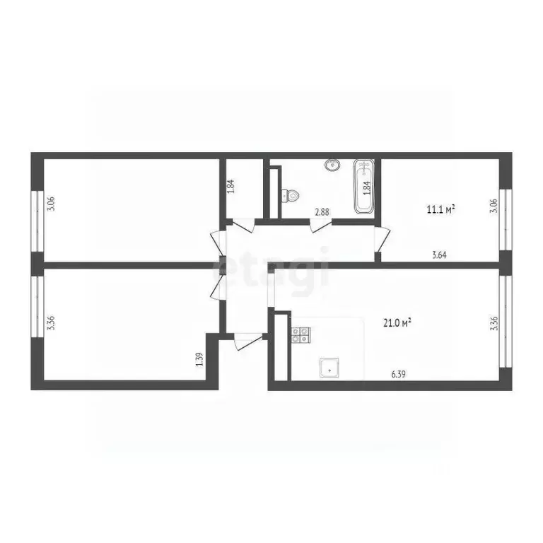 3-к кв. Тюменская область, Тюмень ул. Газовиков, 34 (80.8 м) - Фото 1