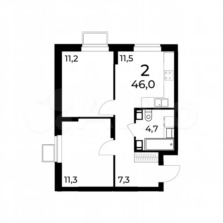 2-к. квартира, 46 м, 4/15 эт. - Фото 0