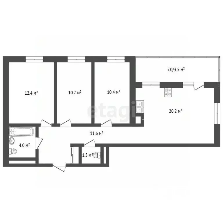 3-к кв. Тюменская область, Тюмень ул. Владимира Бахарева, 3к1 (70.6 м) - Фото 2