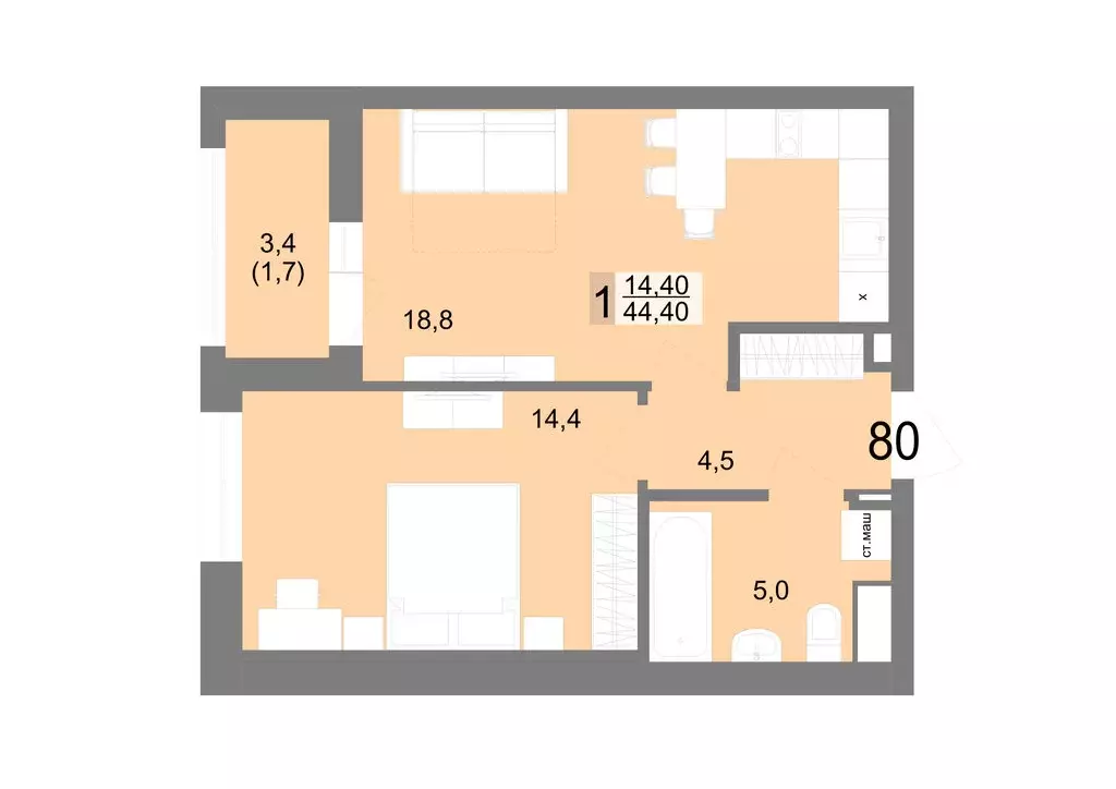 1-комнатная квартира: Екатеринбург, Посадская улица, 26 (44.4 м) - Фото 1