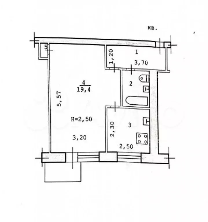 1-к. квартира, 33,2 м, 4/5 эт. - Фото 0