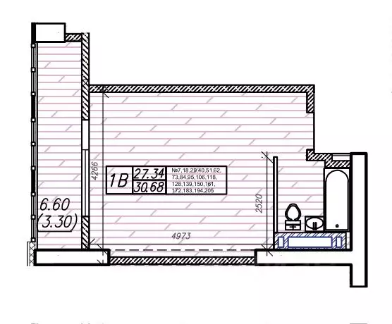 Студия Приморский край, Владивосток Енисейская ул. (30.68 м) - Фото 1