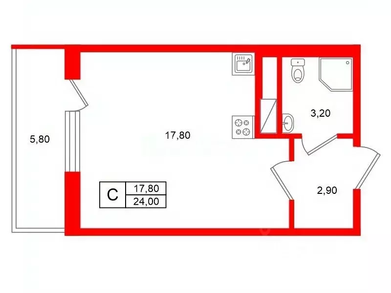 Студия Санкт-Петербург 1-й Предпортовый проезд, 1 (24.0 м) - Фото 2