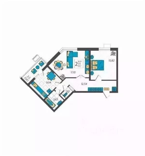 2-к кв. Краснодарский край, Анапа ул. Крылова, 13к2 (60.0 м) - Фото 2