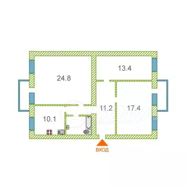 3-комнатная квартира: Тюмень, улица Орджоникидзе, 50А (81.9 м) - Фото 1