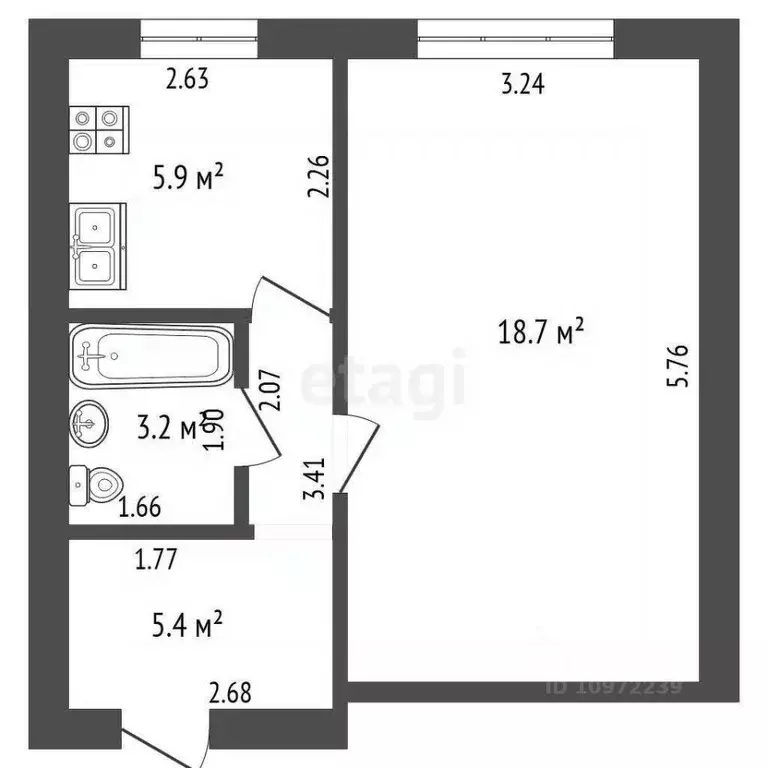 1-к кв. Башкортостан, Стерлитамак ул. Худайбердина, 158 (29.4 м) - Фото 2