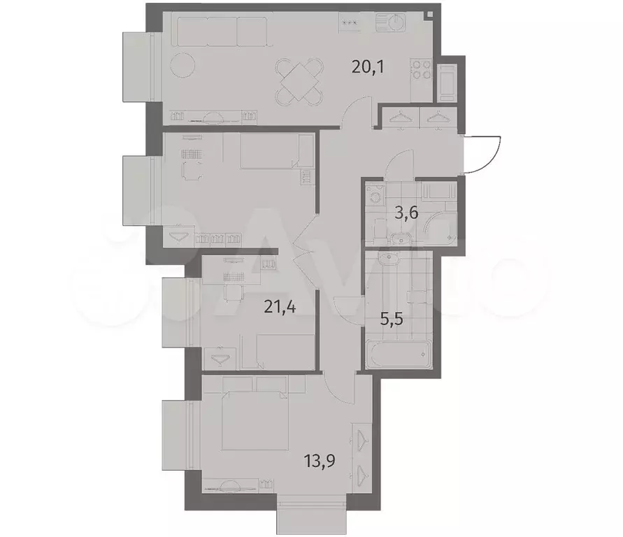 2-к. квартира, 75,9 м, 2/8 эт. - Фото 1