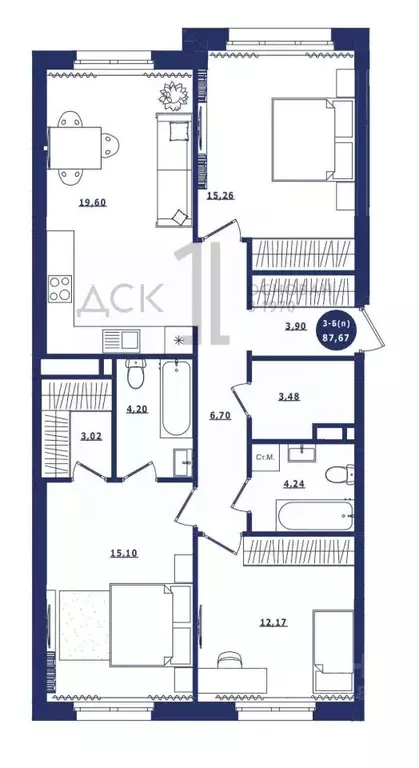 3-к кв. Ханты-Мансийский АО, Сургут Высоковольтная ул., 6/2 (87.67 м) - Фото 1