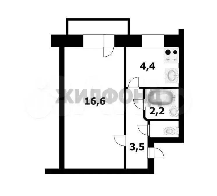 1-к. квартира, 27,9 м, 6/10 эт. - Фото 0