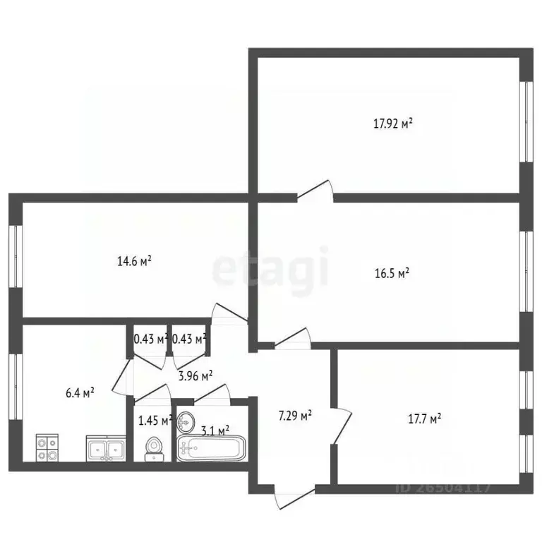 3-к кв. Севастополь ул. Олега Кошевого, 5 (71.8 м) - Фото 1