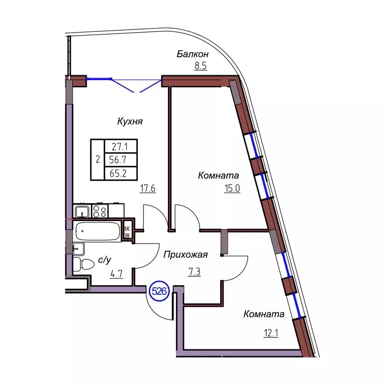 2-комнатная квартира: Калининградская область, Светлогорск (65.2 м) - Фото 1