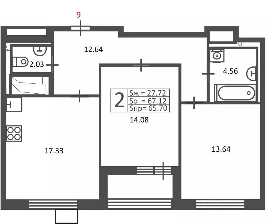 2-к кв. Москва Полярная ул., 16К1 (65.7 м) - Фото 2