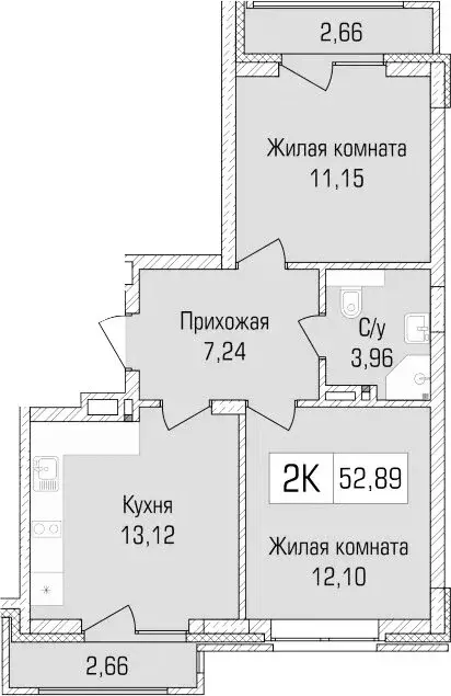 2-комнатная квартира: Новосибирск, улица Василия Клевцова, 3 (47.57 м) - Фото 0