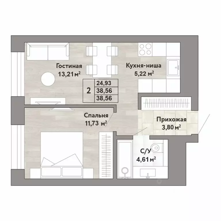 2-к кв. Хабаровский край, Хабаровск Облачный пер. (38.56 м) - Фото 1