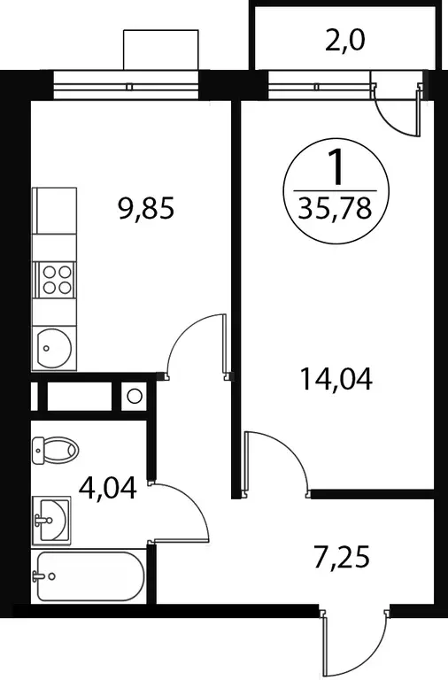 1-к квартира, 35.78 м - Фото 0
