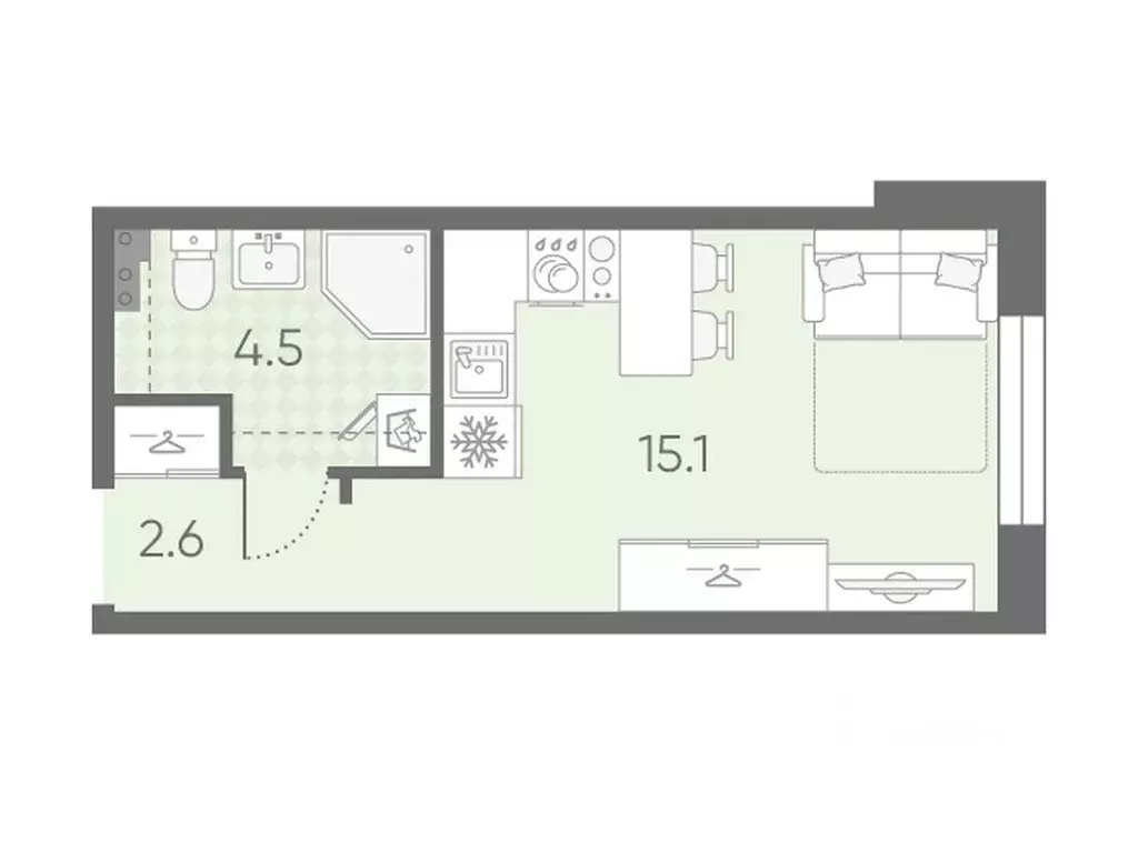 Квартира, студия, 22.2 м - Фото 1