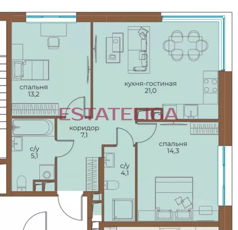 2-к кв. Москва Жилой комплекс остров, 5-й кв-л, 1 (65.1 м) - Фото 1