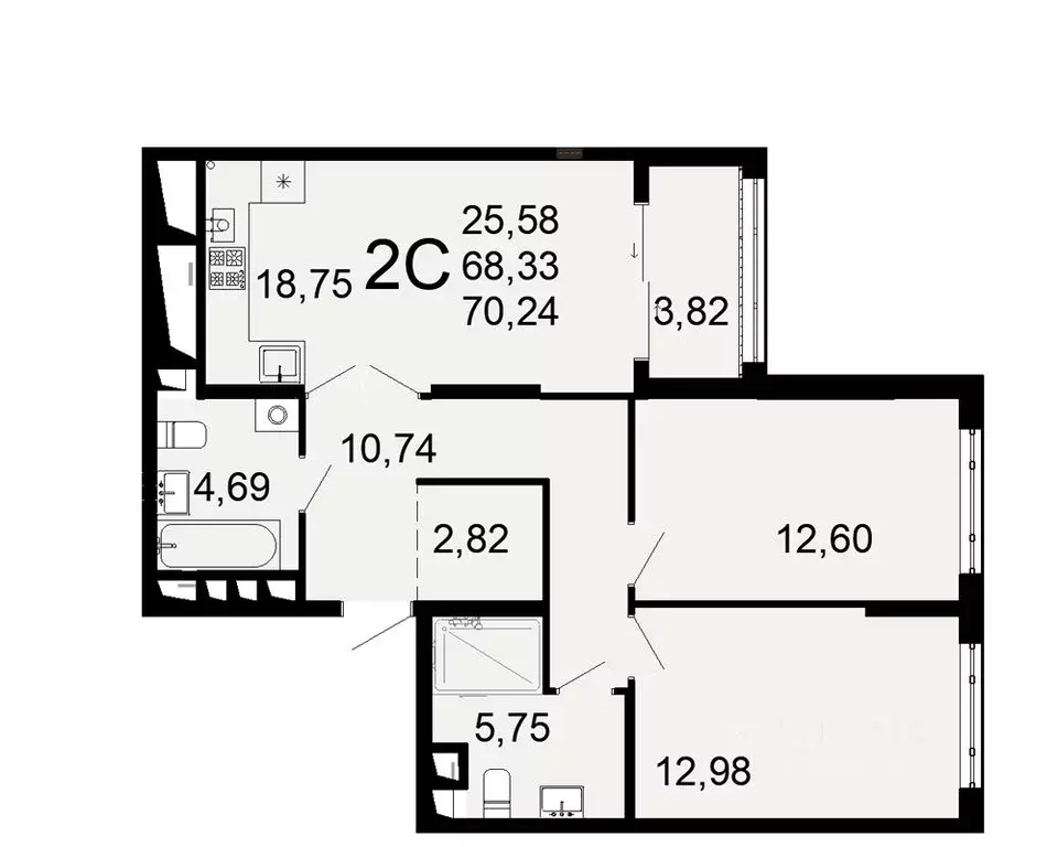 2-к кв. Рязанская область, Рязань Льговская ул., 8 (68.33 м) - Фото 0