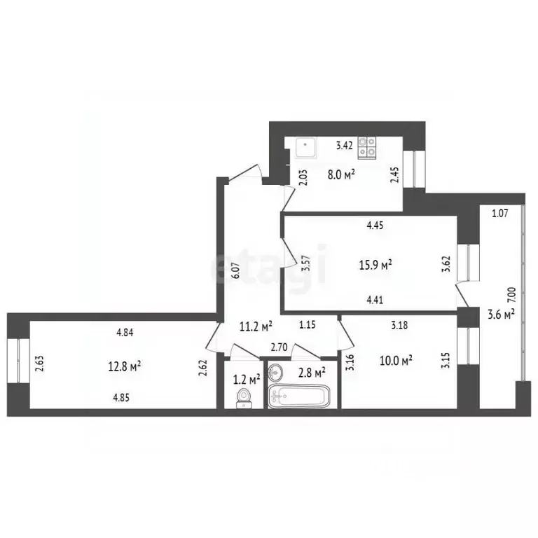 3-к кв. Башкортостан, Стерлитамак Коммунистическая ул., 116 (61.9 м) - Фото 2