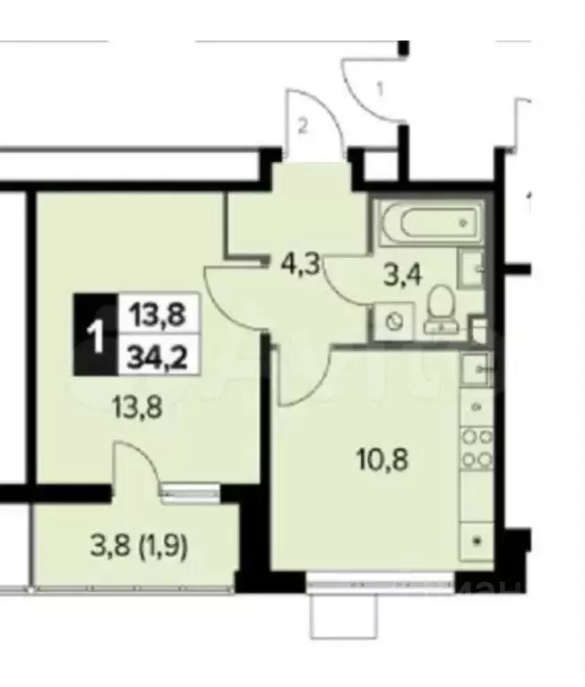 1-к кв. Московская область, Ленинский городской округ, д. Сапроново ... - Фото 1