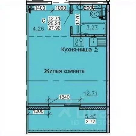 Студия Алтайский край, Барнаул ул. Союза Республик (27.96 м) - Фото 0