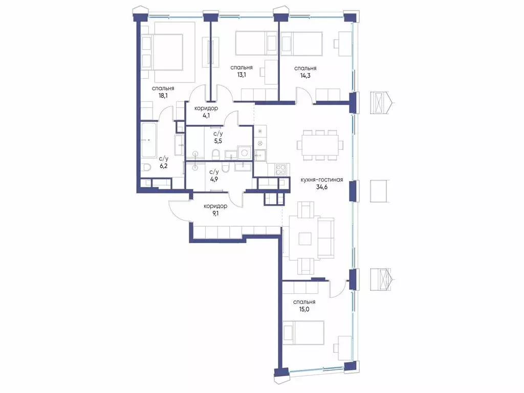 4-комнатная квартира: Москва, СЗАО, район Хорошёво-Мнёвники, посёлок ... - Фото 1