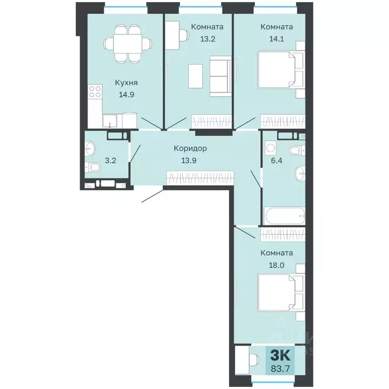 3-к кв. Пермский край, Пермь Парковый просп., 24 (83.7 м) - Фото 1