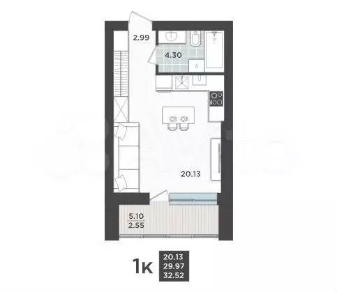 1-к. квартира, 32,5 м, 9/9 эт. - Фото 1