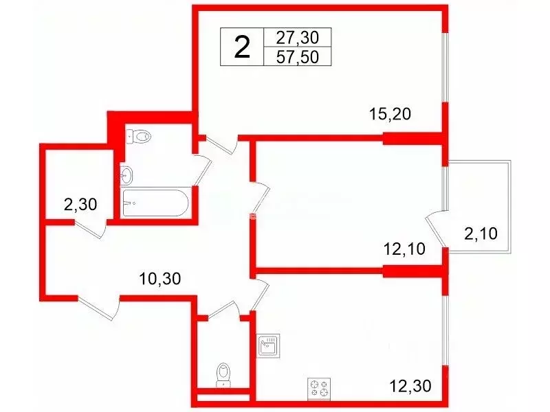 2-к кв. Санкт-Петербург просп. Орлово-Денисовский, 19к3 (57.5 м) - Фото 2