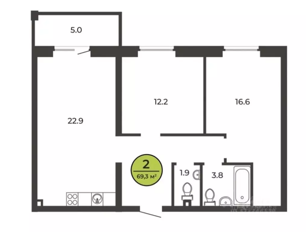 2-к кв. Брянская область, Брянск Степная ул. (69.3 м) - Фото 1