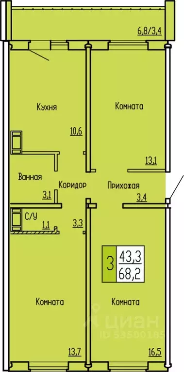 3-к кв. Курганская область, Курган ул. Карбышева, 52 (68.2 м) - Фото 0