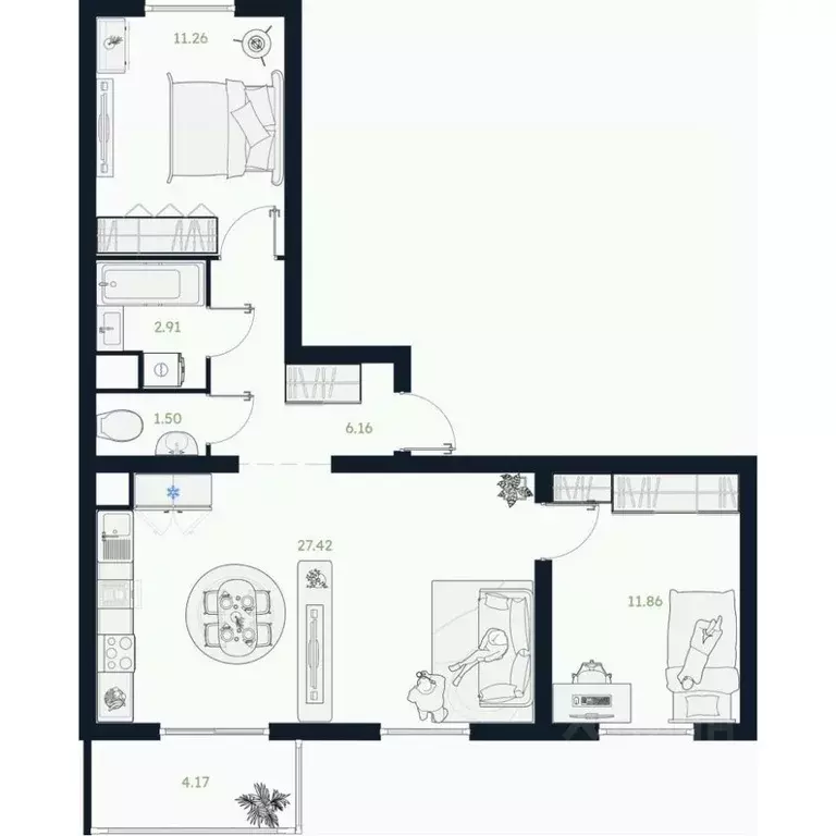 2-к кв. Тюменская область, Тюменский муниципальный округ, Винзили рп  ... - Фото 1