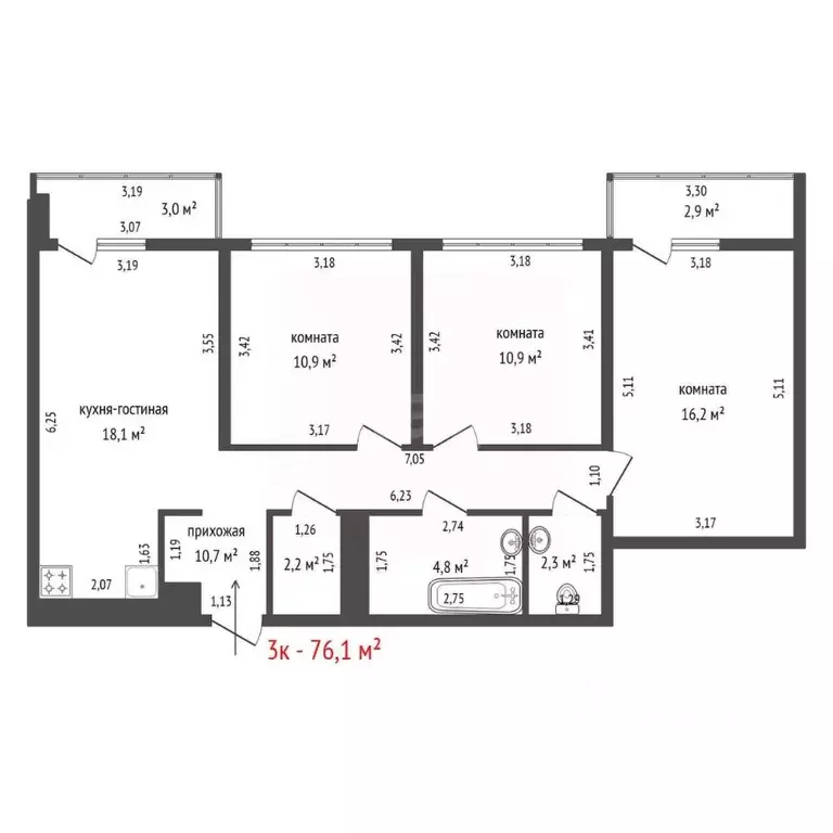 3-к кв. Свердловская область, Екатеринбург ул. Мраморская, 6 (76.1 м) - Фото 2