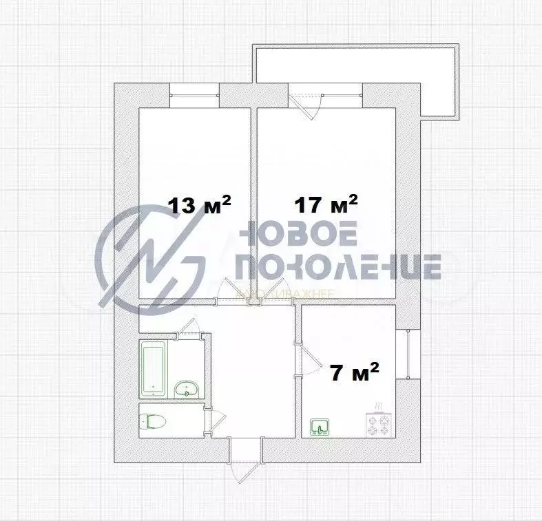 2-к. квартира, 47 м, 3/9 эт. - Фото 0