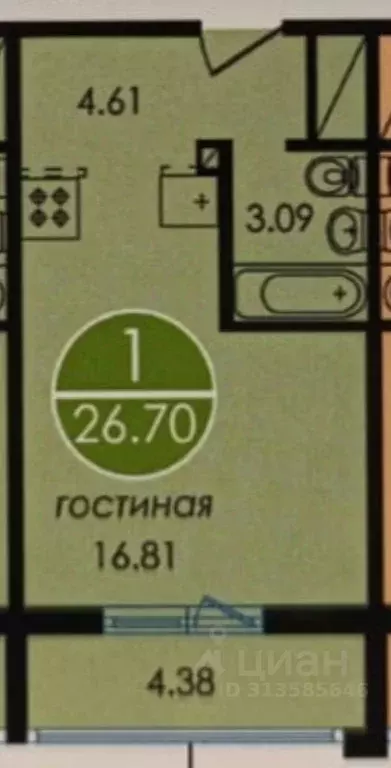 Студия Ростовская область, Ростов-на-Дону ул. Скачкова, 52 (27.0 м) - Фото 0