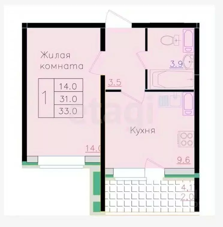 1-к кв. Липецкая область, Липецк ул. Молодежная, 9 (33.0 м) - Фото 1