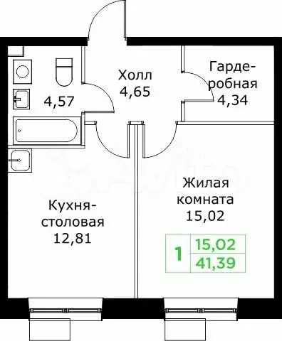 1-к. квартира, 41,4 м, 6/25 эт. - Фото 0