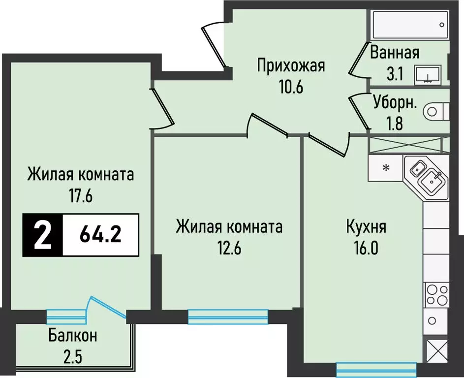 2-комнатная квартира: посёлок Иноземцево, улица Рядового Панченко, ... - Фото 0