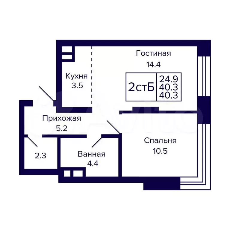 2-к. квартира, 40,3 м, 5/23 эт. - Фото 0