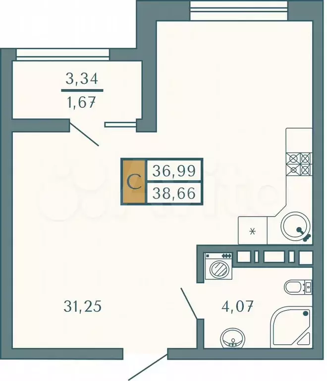 Квартира-студия, 38,7 м, 4/9 эт. - Фото 0