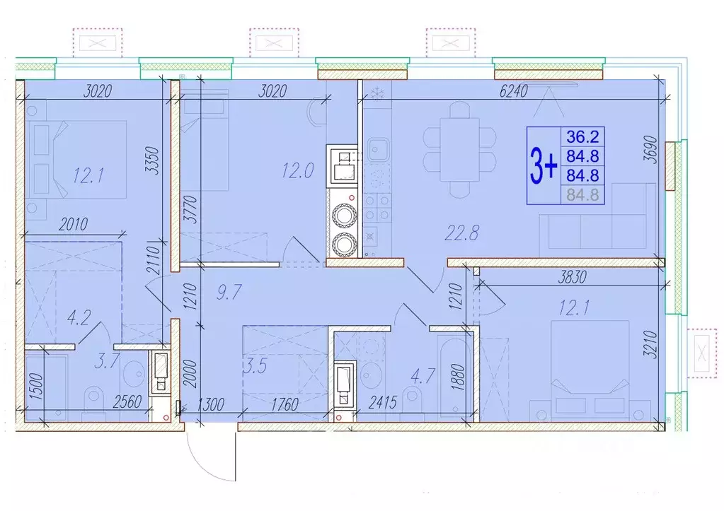 3-к кв. Астраханская область, Астрахань ул. Трофимова, 10 (84.8 м) - Фото 1