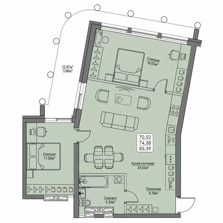 2-комнатная квартира: Владивосток, улица Мыс Кунгасный, 3Б (74.38 м) - Фото 1