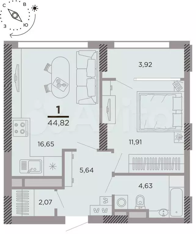 1-к. квартира, 44,8 м, 15/25 эт. - Фото 1
