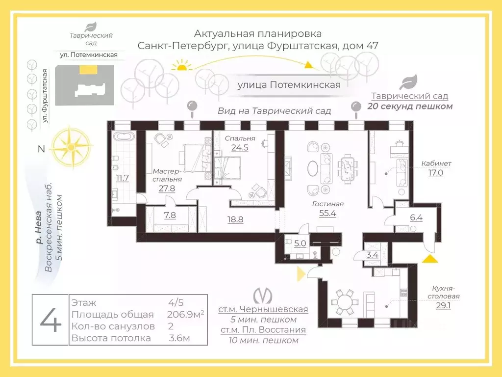 4-к кв. Санкт-Петербург Фурштатская ул., 47/11 (206.9 м) - Фото 2