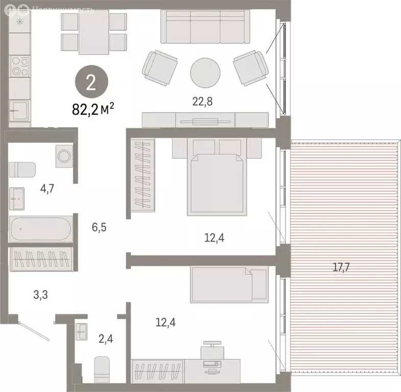 2-комнатная квартира: Екатеринбург, Мраморская улица, 27/2 (82.17 м) - Фото 1