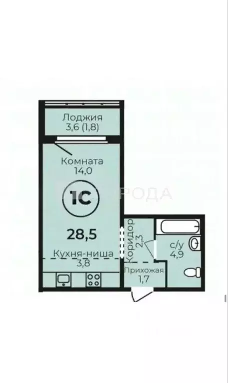 Студия Алтайский край, Барнаул ул. Кутузова, 14А (28.5 м) - Фото 2