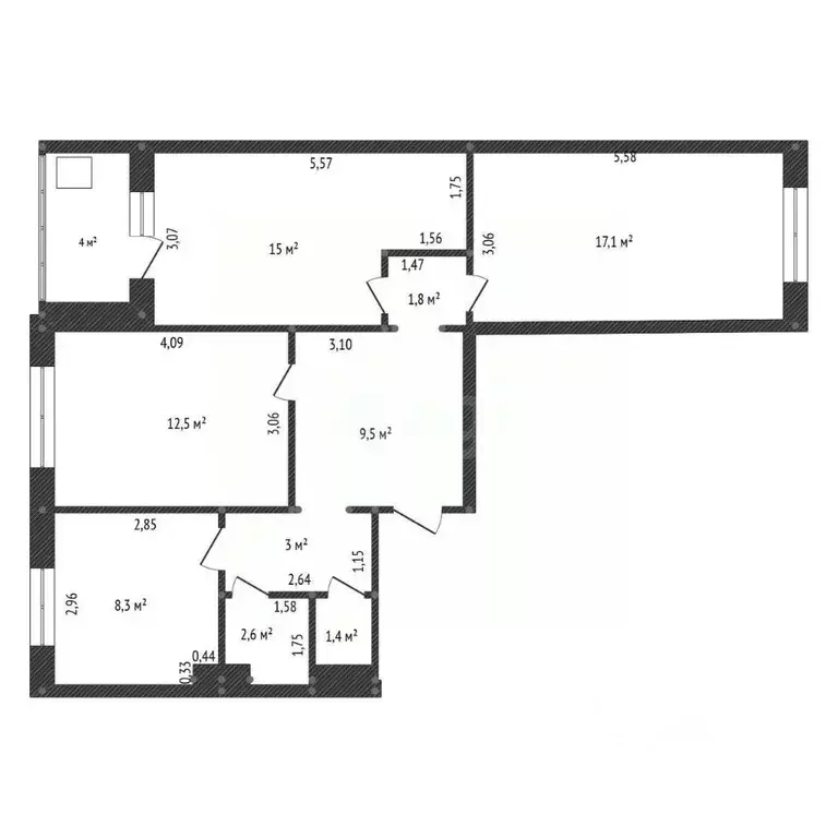 3-к кв. Башкортостан, Уфа ул. Глумилинская, 2 (71.2 м) - Фото 2