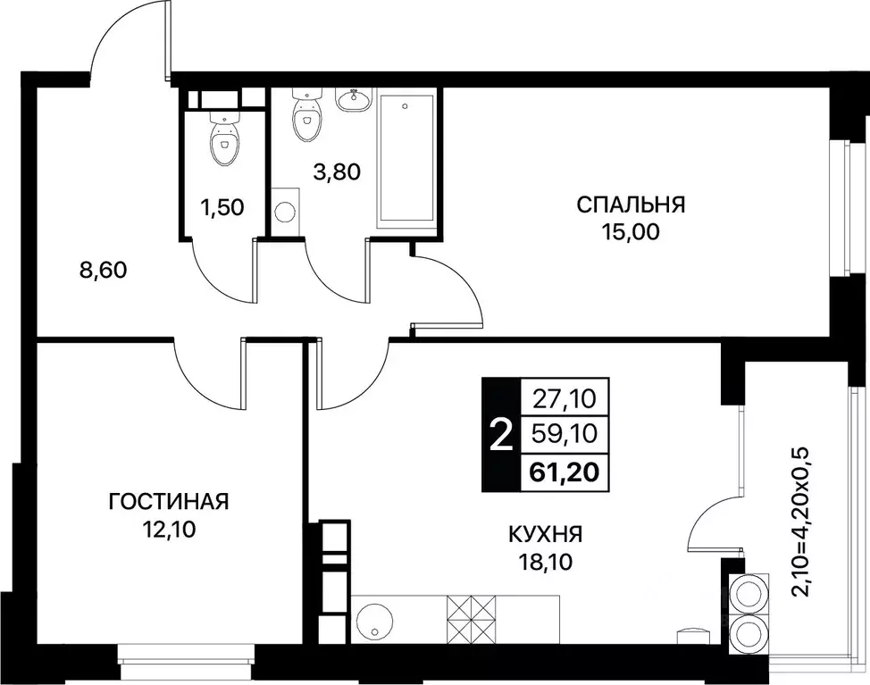 2-к кв. Ростовская область, Ростов-на-Дону ул. Берберовская (61.2 м) - Фото 0