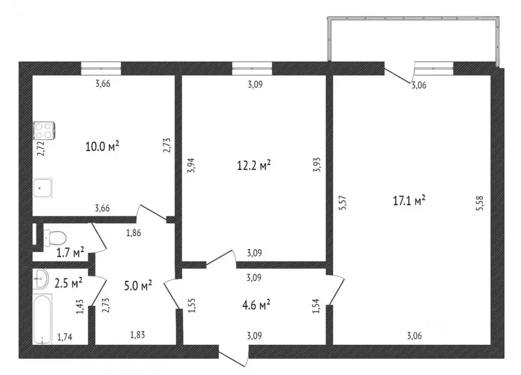 2-к кв. Хабаровский край, Хабаровск ул. Юнгов, 12 (54.0 м) - Фото 2